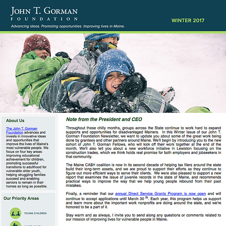 Winter 17 Newsletter John T Gorman Foundation